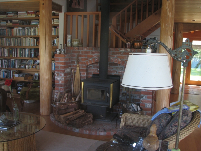 Interior rustic Living Room in West Coast Home on Pender Island built by Dave Dandeneau of Gulf Islands Artisan Homes