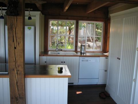Kitchen of West Coast Home on Pender Island built by Dave Dandeneau of Gulf Islands Artisan Homes