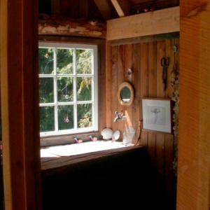 work bench of potting shed on Pender Island built by Dave Dandeneau of Gulf Islands Artisan Homes