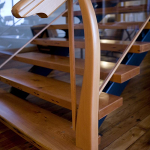 Wooden Staircase West Coast Luxury Home on Pender Island built by Dave Dandeneau of Gulf Islands Artisan Homes