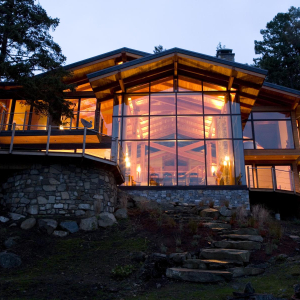 Outside at Night West Coast Luxury Home on Pender Island built by Dave Dandeneau of Gulf Islands Artisan Homes