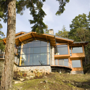 Outer Glass Facade West Coast Luxury Home on Pender Island built by Dave Dandeneau of Gulf Islands Artisan Homes
