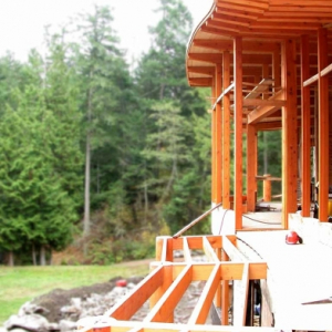 Deck in Construction of West Coast Home on Pender Island built by Dave Dandeneau of Gulf Islands Artisan Homes