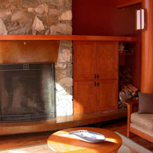 Fire place of West Coast Home on Pender Island built by Dave Dandeneau of Gulf Islands Artisan Homes
