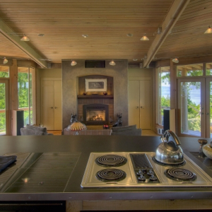 West Coast Home interior kitchen open plan on Pender Island built by Dave Dandeneau of Gulf Islands Artisan Homes