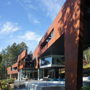 ultra modern West Coast fusion building with pool on Pender Island built by Dave Dandeneau of Gulf Islands Artisan Homes